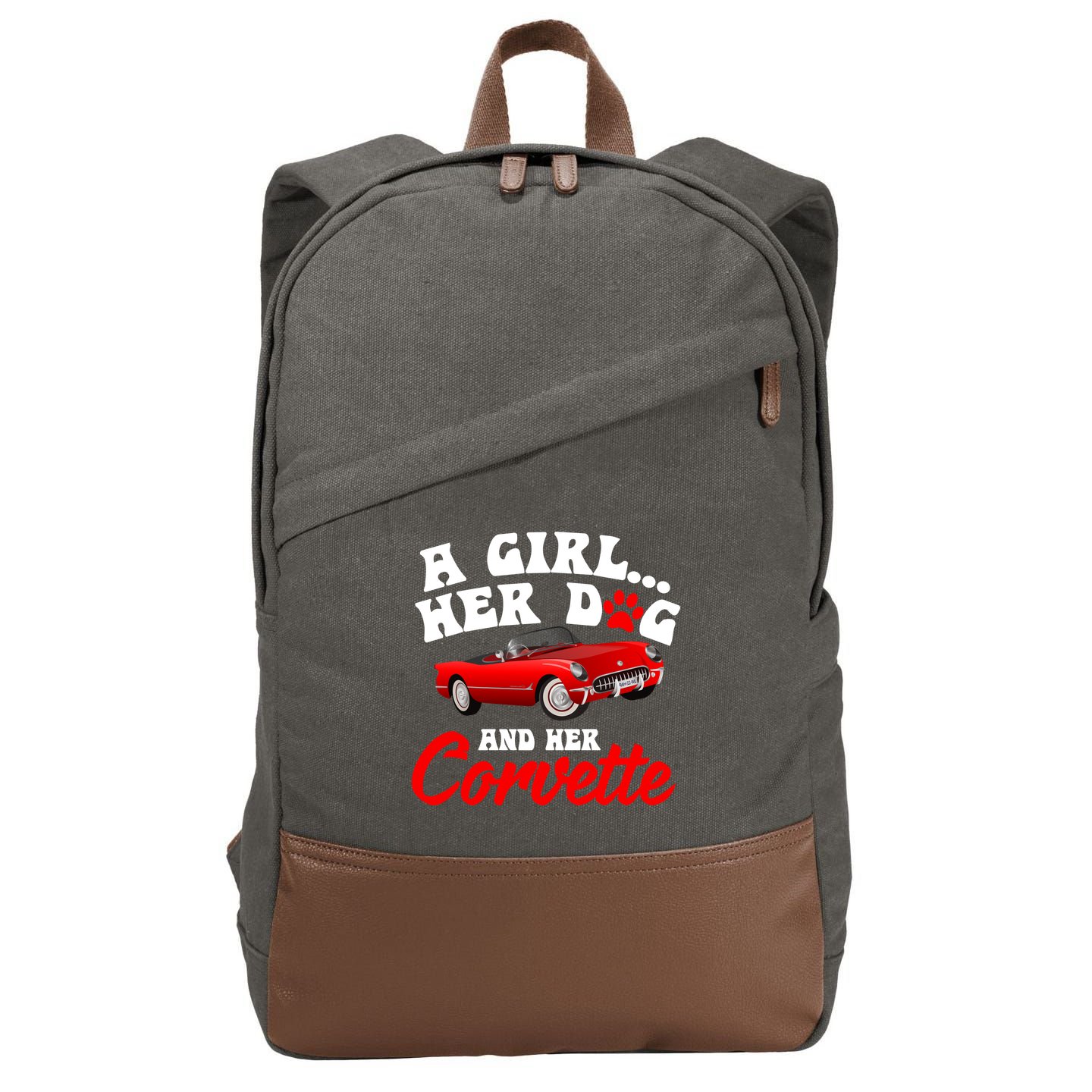 A Girl Her Dog And Her Corvette Dog Mom Cotton Canvas Backpack