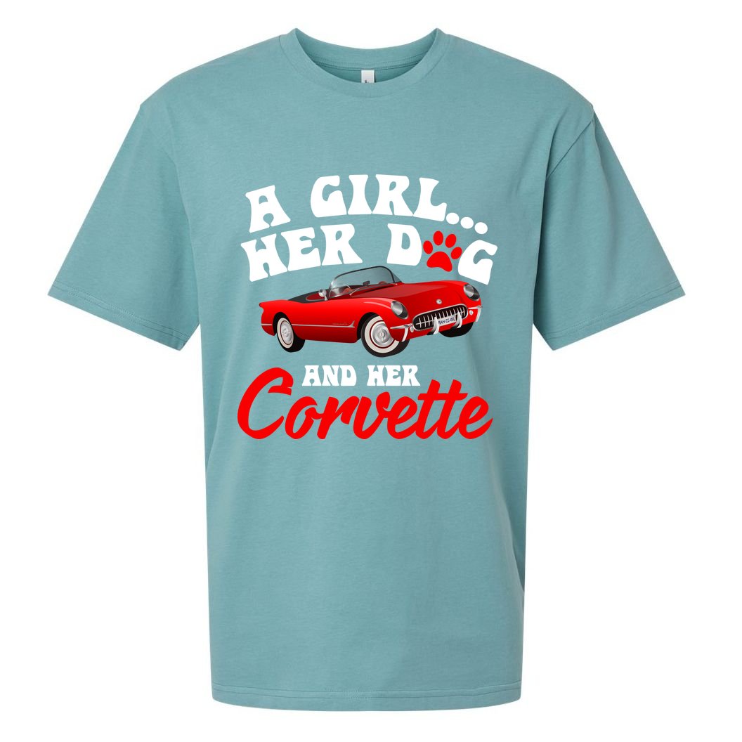 A Girl Her Dog And Her Corvette Dog Mom Sueded Cloud Jersey T-Shirt