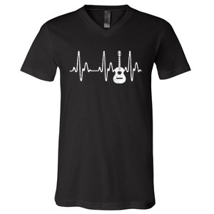 Acoustic Guitar Heartbeat Guitar Musician V-Neck T-Shirt