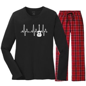 Acoustic Guitar Heartbeat Guitar Musician Women's Long Sleeve Flannel Pajama Set 