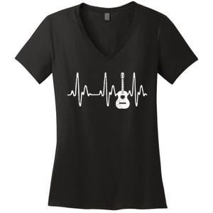 Acoustic Guitar Heartbeat Guitar Musician Women's V-Neck T-Shirt