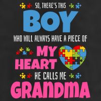Autism Grandma He Has My Heart Autistic Grandson Gift 7 Panel Mesh Trucker Snapback Hat