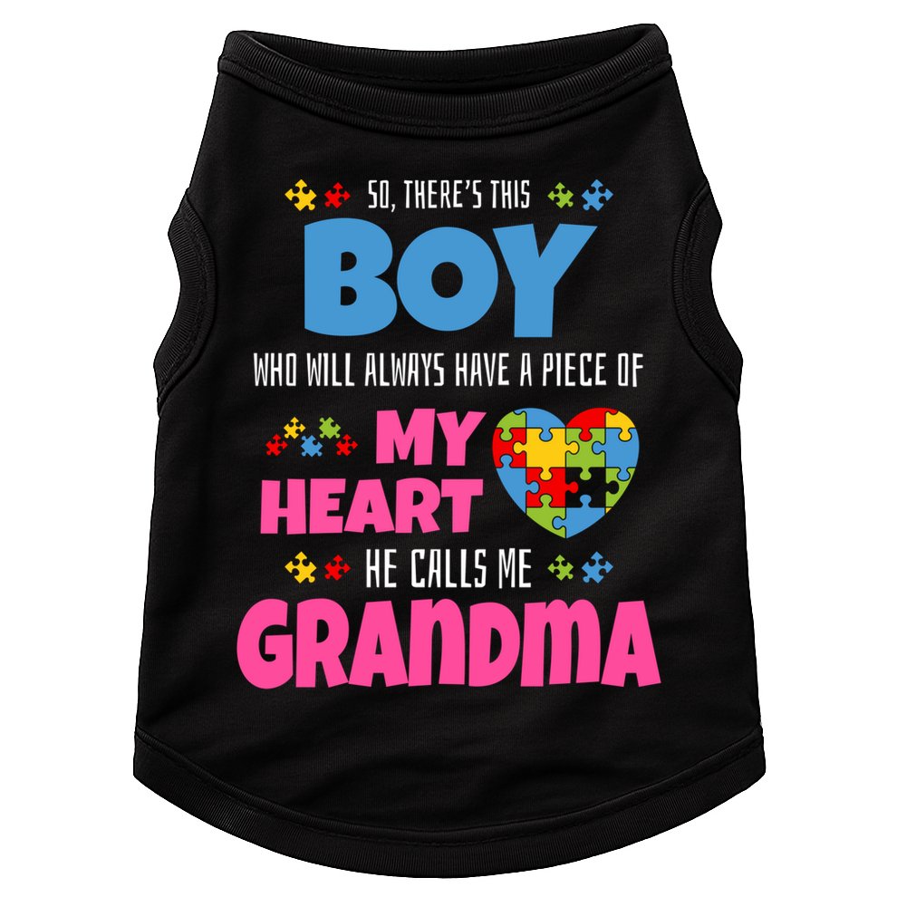 Autism Grandma He Has My Heart Autistic Grandson Gift Doggie Tank