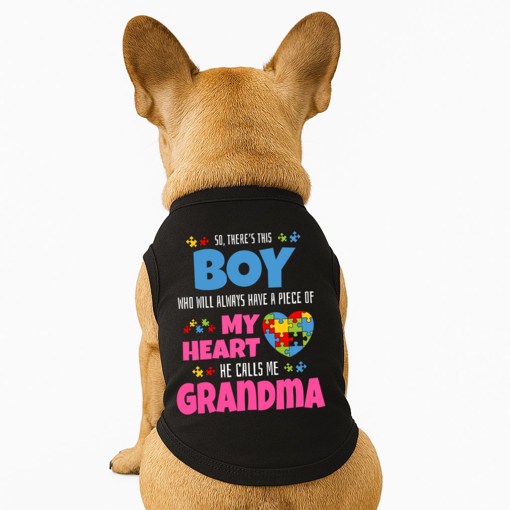 Autism Grandma He Has My Heart Autistic Grandson Gift Doggie Tank