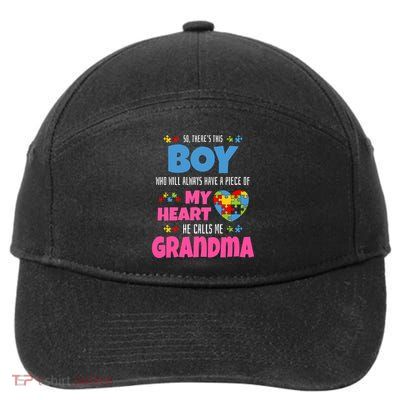 Autism Grandma He Has My Heart Autistic Grandson Gift 7-Panel Snapback Hat