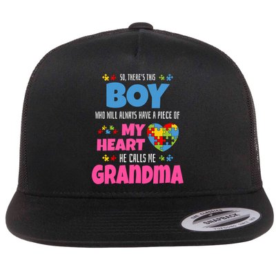 Autism Grandma He Has My Heart Autistic Grandson Gift Flatbill Hat