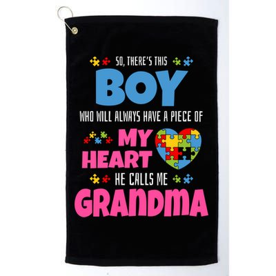 Autism Grandma He Has My Heart Autistic Grandson Gift Golf Towel