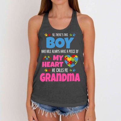 Autism Grandma He Has My Heart Autistic Grandson Gift Women's Knotted Racerback Tank