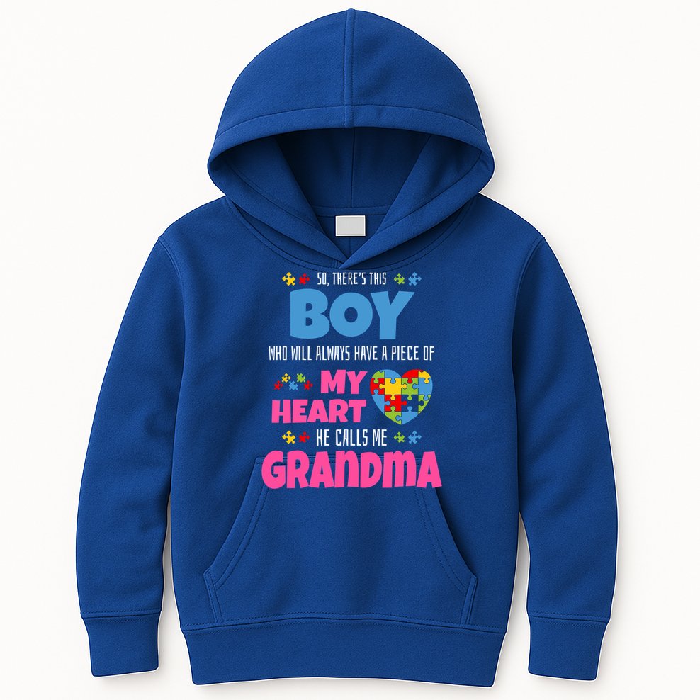 Autism Grandma He Has My Heart Autistic Grandson Gift Kids Hoodie