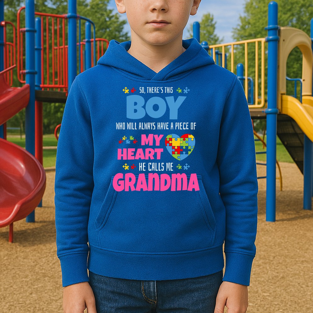 Autism Grandma He Has My Heart Autistic Grandson Gift Kids Hoodie