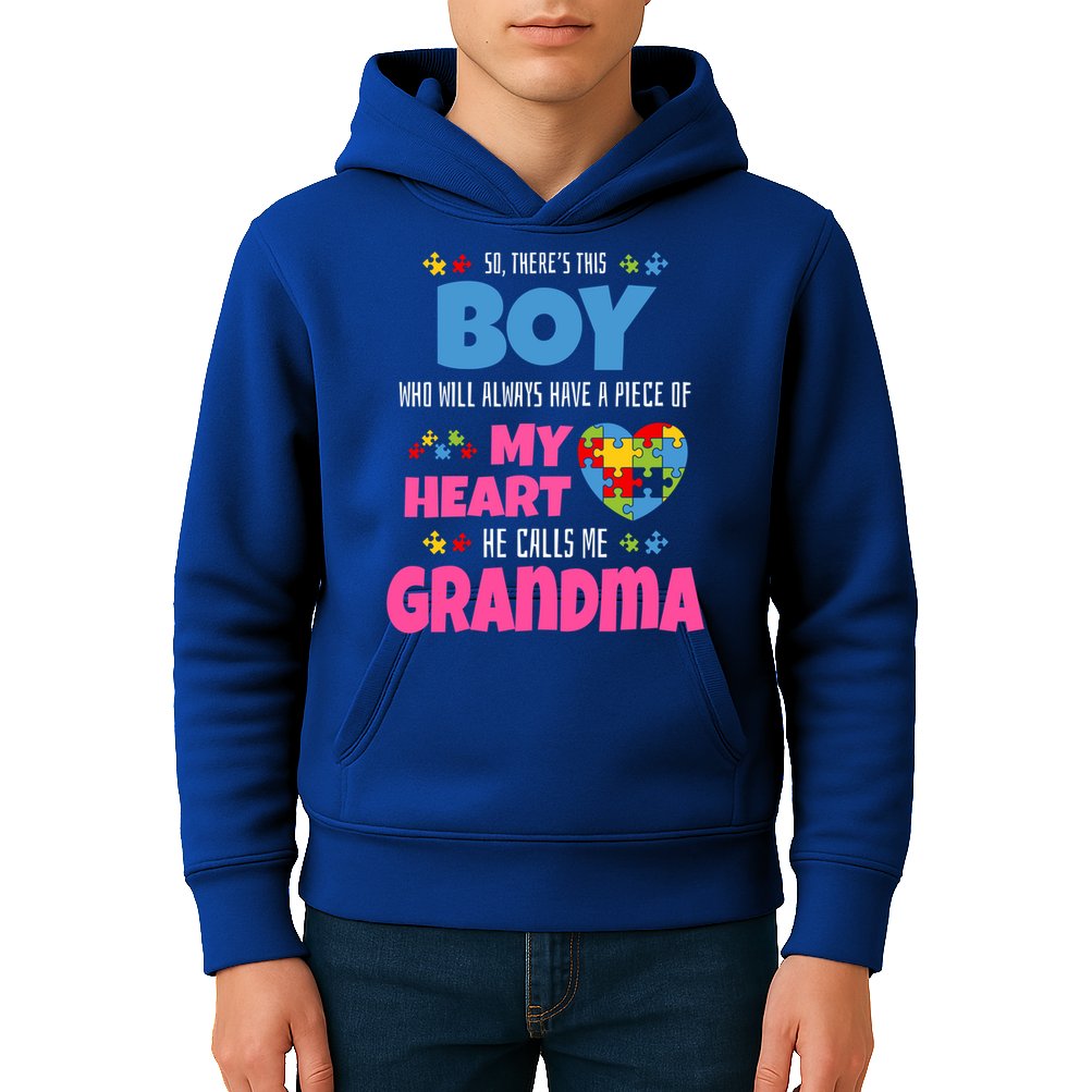 Autism Grandma He Has My Heart Autistic Grandson Gift Kids Hoodie