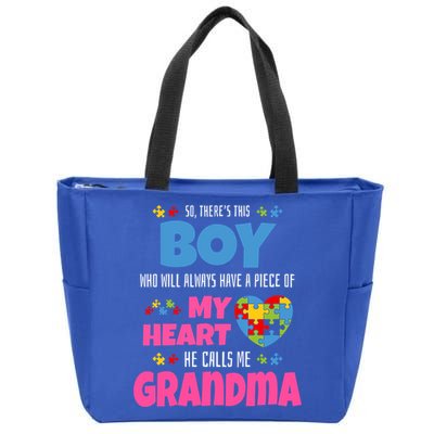 Autism Grandma He Has My Heart Autistic Grandson Gift Zip Tote Bag