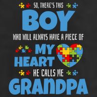Autism Grandpa He Has My Heart Autistic Grandson Cute Gift 7 Panel Mesh Trucker Snapback Hat