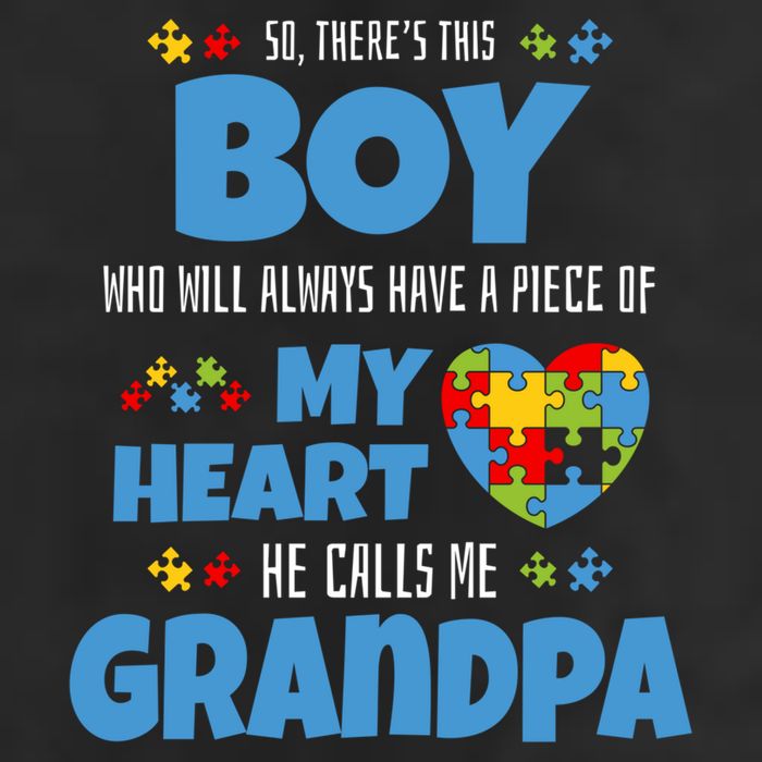 Autism Grandpa He Has My Heart Autistic Grandson Cute Gift 7 Panel Mesh Trucker Snapback Hat