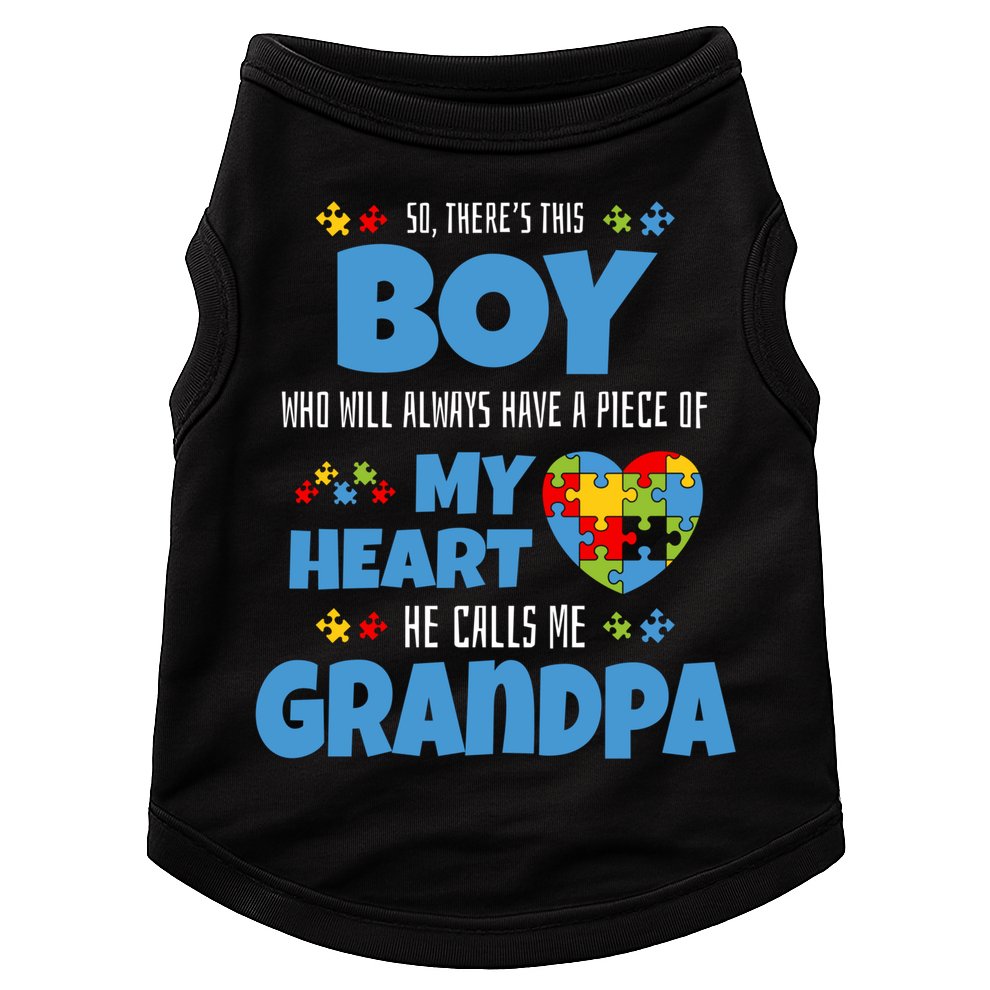 Autism Grandpa He Has My Heart Autistic Grandson Cute Gift Doggie Tank