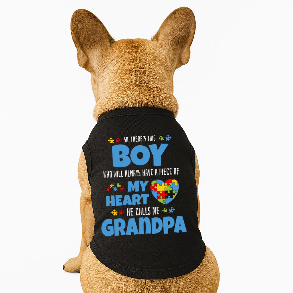 Autism Grandpa He Has My Heart Autistic Grandson Cute Gift Doggie Tank