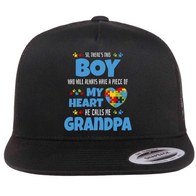 Autism Grandpa He Has My Heart Autistic Grandson Cute Gift Flatbill Hat