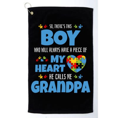 Autism Grandpa He Has My Heart Autistic Grandson Cute Gift Golf Towel