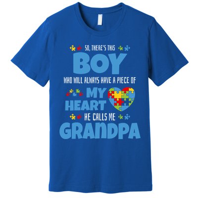 Autism Grandpa He Has My Heart Autistic Grandson Cute Gift Premium T-Shirt
