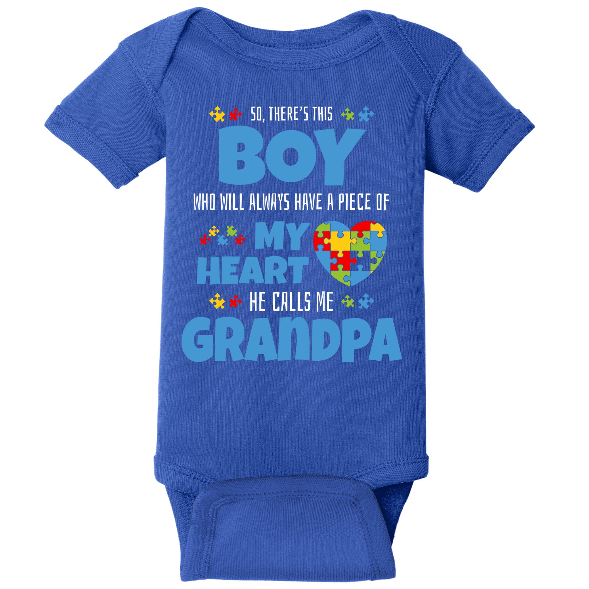 Autism Grandpa He Has My Heart Autistic Grandson Cute Gift Baby Bodysuit