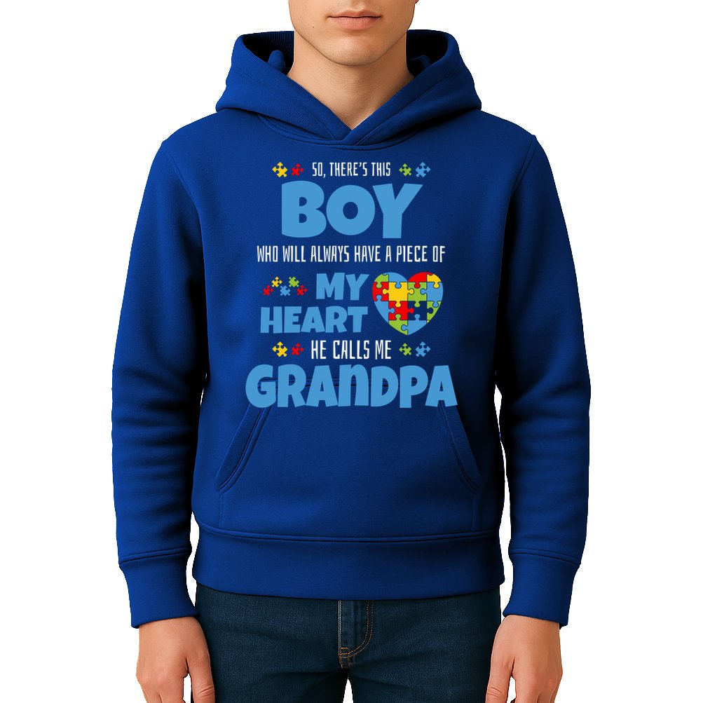 Autism Grandpa He Has My Heart Autistic Grandson Cute Gift Kids Hoodie