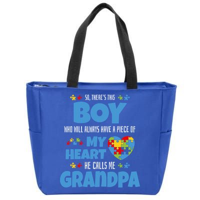 Autism Grandpa He Has My Heart Autistic Grandson Cute Gift Zip Tote Bag