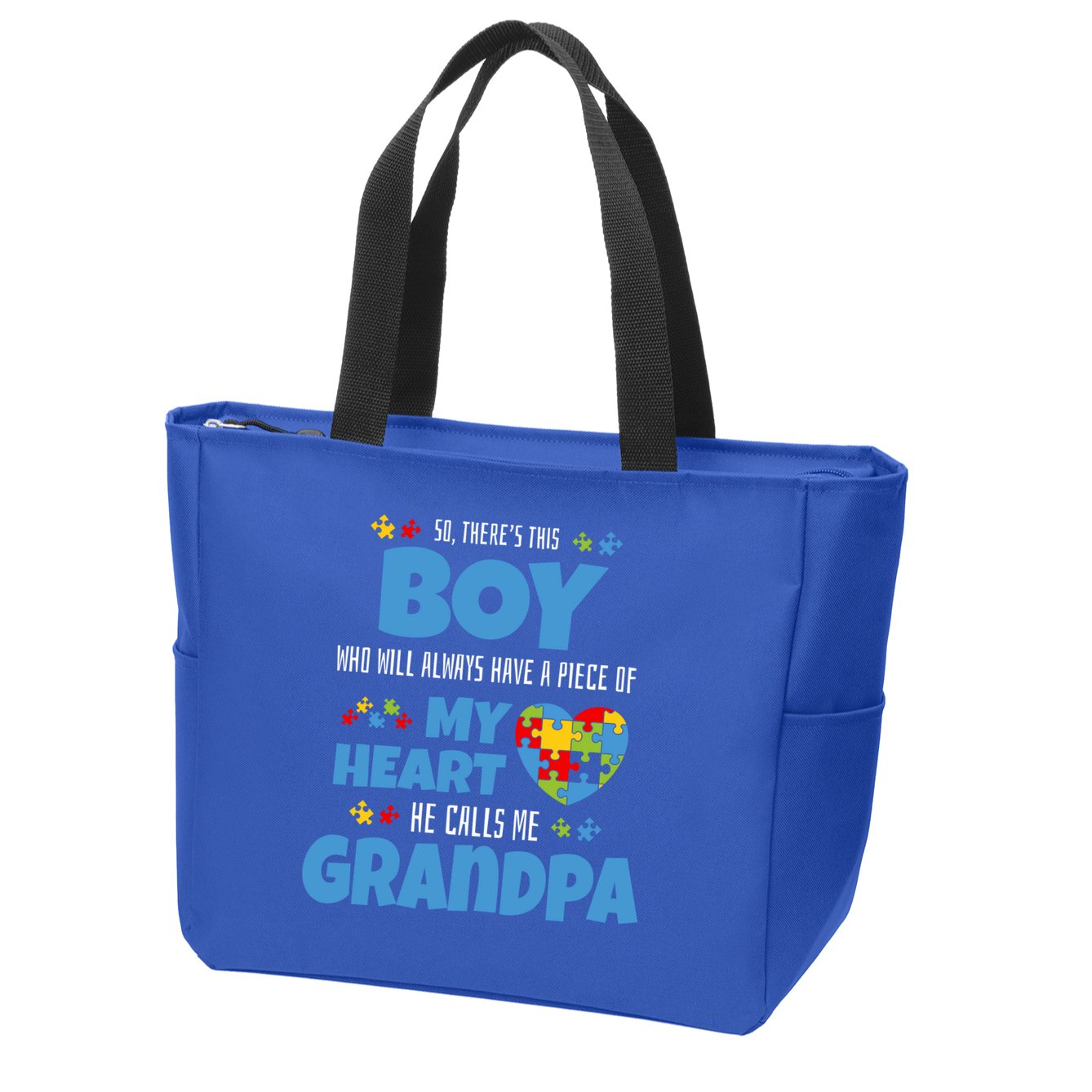 Autism Grandpa He Has My Heart Autistic Grandson Cute Gift Zip Tote Bag