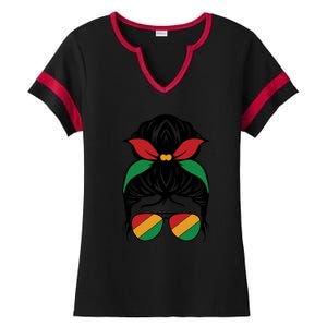 A Girl Head With Messy Bun And Wearing Bandana And Sunglasses Funny Juneteenth Ladies Halftime Notch Neck Tee