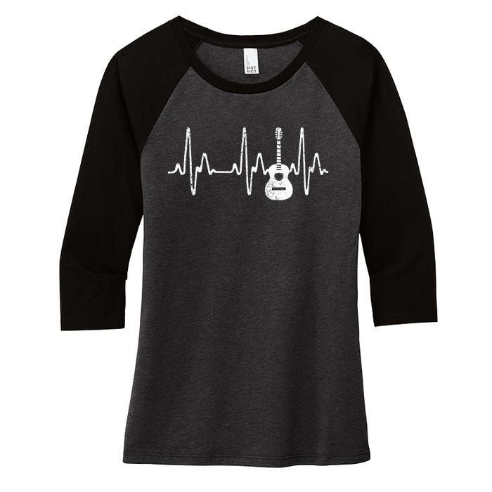 Acoustic Guitar Heartbeat Guitar Musician  Women's Tri-Blend 3/4-Sleeve Raglan Shirt