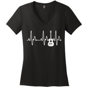 Acoustic Guitar Heartbeat Guitar Musician  Women's V-Neck T-Shirt