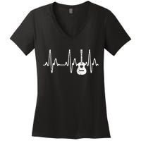 Acoustic Guitar Heartbeat Guitar Musician  Women's V-Neck T-Shirt