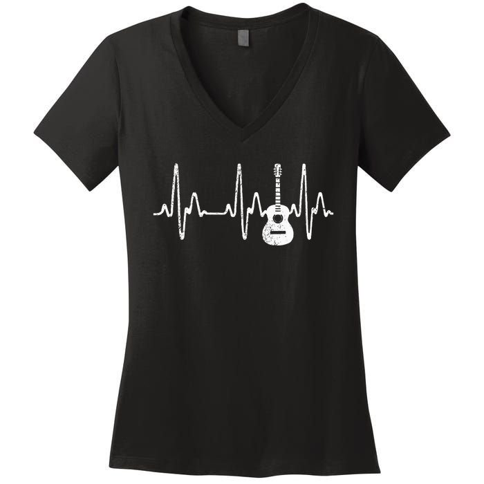 Acoustic Guitar Heartbeat Guitar Musician  Women's V-Neck T-Shirt