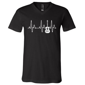 Acoustic Guitar Heartbeat   Guitar Musician V-Neck T-Shirt