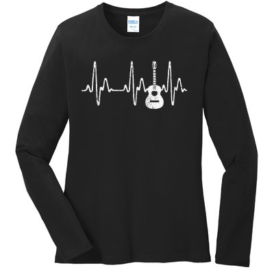 Acoustic Guitar Heartbeat   Guitar Musician Ladies Long Sleeve Shirt