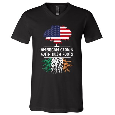 American Grown Irish Roots irish flag Ireland V-Neck T-Shirt