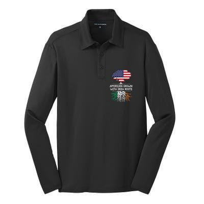 American Grown Irish Roots irish flag Ireland Silk Touch Performance Long Sleeve Polo