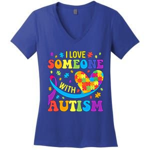 Autism Gift I Love Someone With Autism Meaningful Gift Women's V-Neck T-Shirt