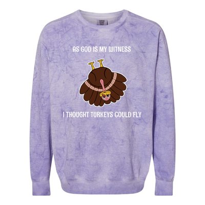 As God Is My Witness I Thought Turkeys Could Fly Funny Gift Colorblast Crewneck Sweatshirt