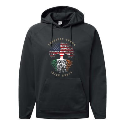 American Grown Irish Roots Ireland Flag ST. Patrick's Day Performance Fleece Hoodie