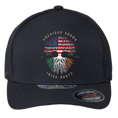 American Grown Irish Roots Ireland Flag ST. Patrick's Day Flexfit Unipanel Trucker Cap