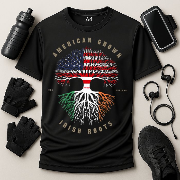 American Grown Irish Roots Ireland Flag ST. Patrick's Day Cooling Performance Crew T-Shirt