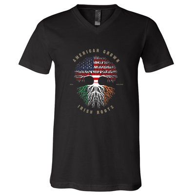 American Grown Irish Roots Ireland Flag ST. Patrick's Day V-Neck T-Shirt