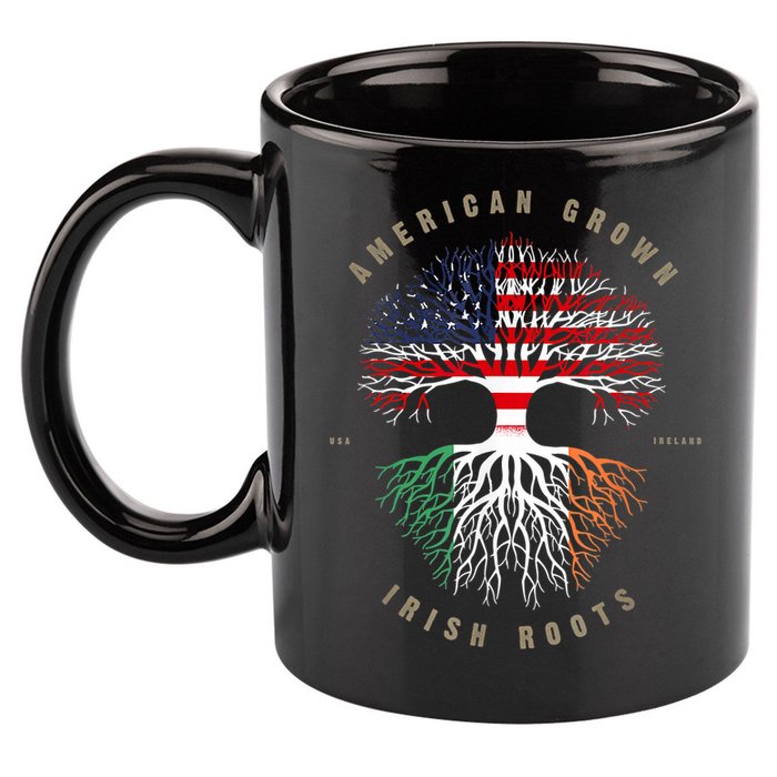 American Grown Irish Roots Ireland Flag ST. Patrick's Day 11oz C Handle Ceramic Mug