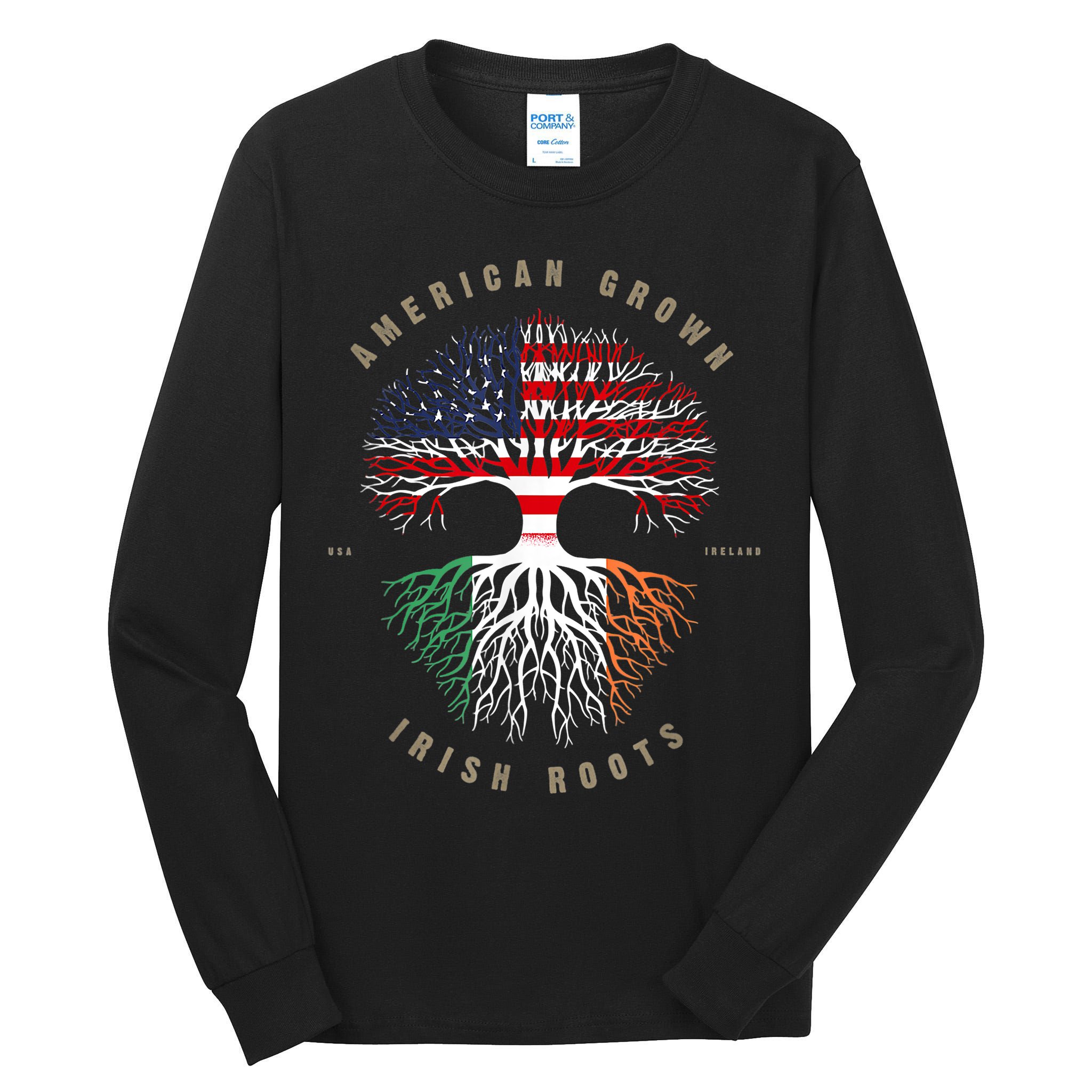 American Grown Irish Roots Ireland Flag ST. Patrick's Day Tall Long Sleeve T-Shirt