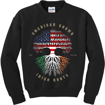 American Grown Irish Roots Ireland Flag ST. Patrick's Day Kids Sweatshirt