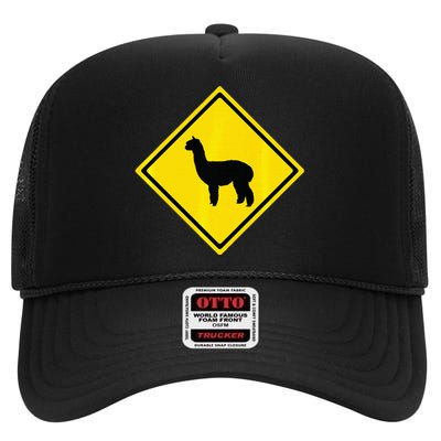 Alpaca Gift Idea Warning Alpaca Crossing Premium High Crown Mesh Back Trucker Hat