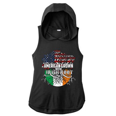 American Grown Irish Root Flag Ireland St Patricks Day Ladies PosiCharge Tri-Blend Wicking Draft Hoodie Tank