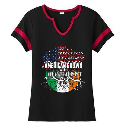 American Grown Irish Root Flag Ireland St Patricks Day Ladies Halftime Notch Neck Tee