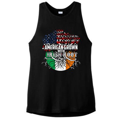 American Grown Irish Root Flag Ireland St Patricks Day Ladies PosiCharge Tri-Blend Wicking Tank