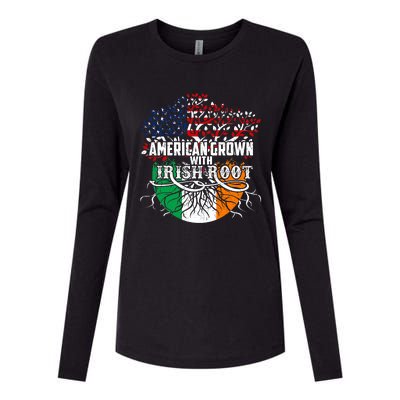 American Grown Irish Root Flag Ireland St Patricks Day Womens Cotton Relaxed Long Sleeve T-Shirt